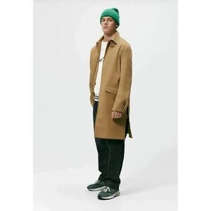 Zara Mens Trench Coat Jacket Zippered Size S-M Tan Cotton Blend 5838/104 NWT